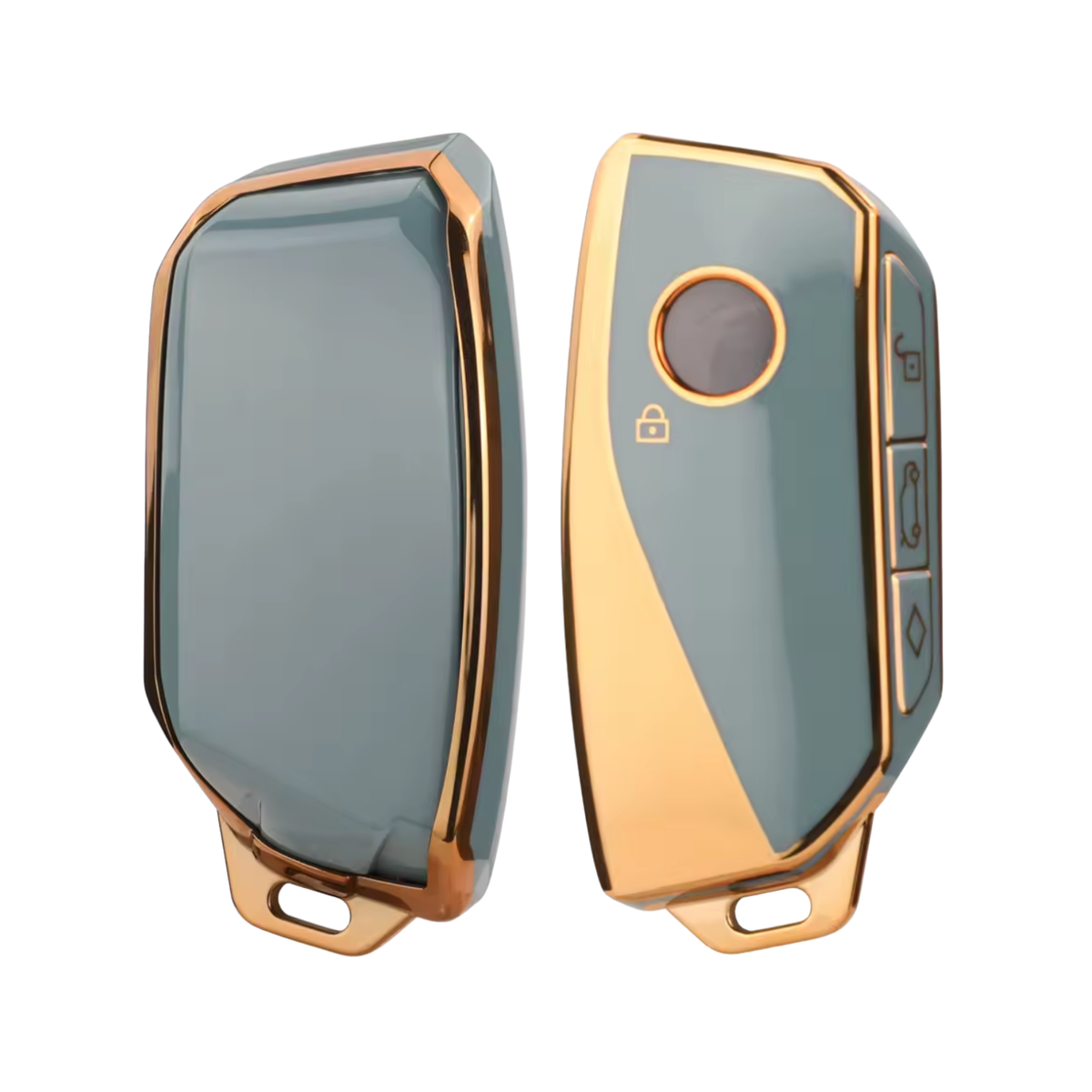 Zachte TPU Sleutelcover - Sleutelhoesje Geschikt voor BMW i7 / X7 / G07 / LCI / iX / U11 / 7 Serie / G70 / G09 / XM / U06 / G81 / M3 / 2023 - Goud met Blauw - Key Cover - Auto Accessoires