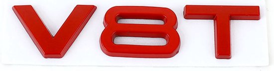 Auto Embleem V8T - Glossy Rood - Zelfklevende Badge - V8 Logo - universeel/alle automerken - Auto Accessoires