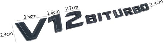 Auto Embleem V12 Biturbo Zwart - Zelfklevende Badge - V12 Embleem - universeel/alle automerken - voor Achterklep - Auto Accessoires