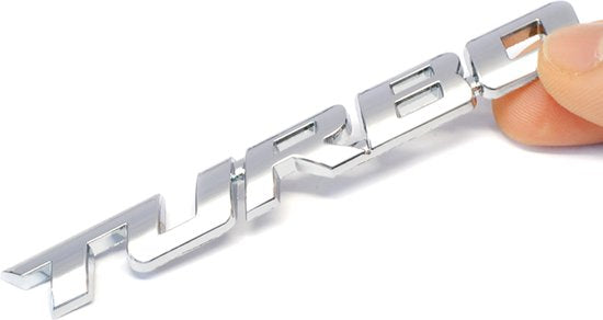 Auto Embleem Turbo - Zilver Chroom - Zelfklevende Badge - Sport Logo - universeel/alle automerken - voor Achterklep - Auto Accessoires