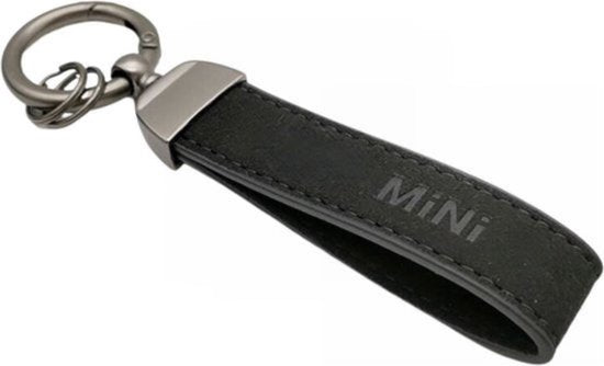 Alcantara Auto Sleutelhanger - Mini Stijl - Past bij Alle Automerken / Universeel - Zwarte Suede Strap - Zwarte Stiksels - Hanger in Antraciet - Keychain Sleutel Hanger Cadeau - Auto Accessoires