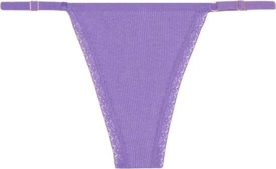 Sexy Dames String - Paars Ribstof - Dames Lingerie / Ondergoed - Kant - 95% Katoen - Maat M
