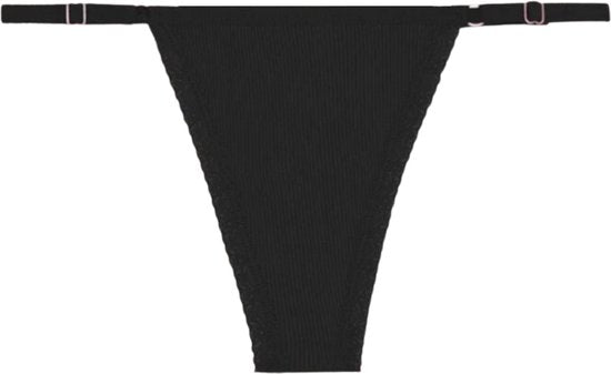 Sexy Dames String - Zwart Ribstof - Dames Lingerie / Ondergoed - Kant - 95% Katoen - Maat M