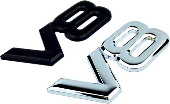 Auto Embleem V8 Zilver Chroom - Zelfklevende Badge - V8 Embleem - universeel/alle automerken - voor Achterklep - Auto Accessoires