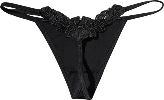Dames String Zwart - Luxe Design met Kant - Dames Lingerie / Ondergoed - Maat M