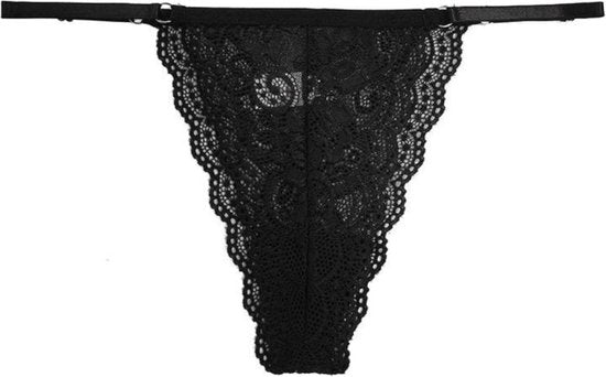 Luxe Dames String met Kant - 2 Stuks - Wit & Zwart - Intieme Lingerie Dames / Ondergoed Set Vrouw - High Waist - Maat L