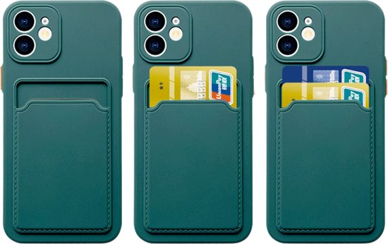 Stevig TPU Hoesje - Geschikt voor Apple iPhone 11 - Met Kaarthouder - Groen - Shockproof Case met Pasjeshouder - TPU Hoes Met Vakje Voor Pasje - Card Case Back Cover