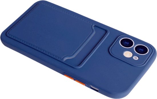 Stevig TPU Hoesje - Geschikt voor Apple iPhone 13 - Met Kaarthouder - Donkerblauw - Shockproof Case met Pasjeshouder - TPU Hoes Met Vakje Voor Pasje - Card Case Back Cover