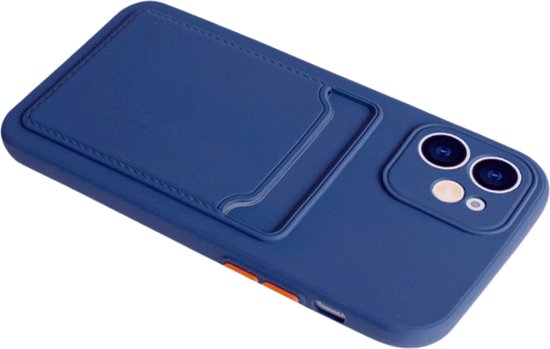 Stevig TPU Hoesje - Geschikt voor Apple iPhone 15 Plus / 15+ - Met Kaarthouder - Donkerblauw - Shockproof Case met Pasjeshouder - TPU Hoes Met Vakje Voor Pasje - Card Case Back Cover