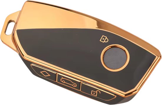 Zachte TPU Sleutelcover - Sleutelhoesje Geschikt voor BMW i7 / X7 / G07 / LCI / iX / U11 / 7 Serie / G70 / G09 / XM / U06 / G81 / M3 / 2023 - Goud met Zwart - Key Cover - Auto Accessoires