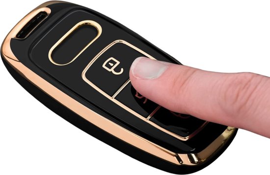 Zachte TPU Sleutelcover - Sleutelhoesje Geschikt voor Audi A3 / A4 / B9 / A6 / C8 / A7 / S7 / 4K / A8 / D5 / S8 / Q7 / Q8 / SQ8 / E-tron / 2018 / 2019 / 2020 / 2021 / 2022 - Zwart met Goud - Key Cover - Auto Accessoires
