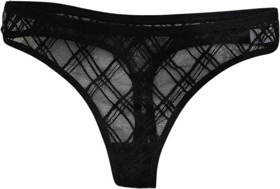 Luxe Dames String - Transparant - Zwart - Patroon - Dames Lingerie / Ondergoed - Maat M