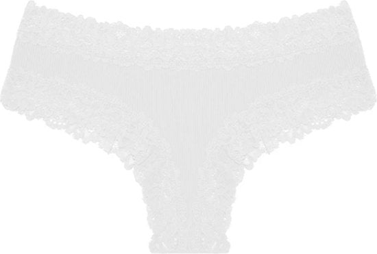 Sexy Dames Slip met Kant - Wit - Onderbroek 95% Katoen - Dames Lingerie / Ondergoed - Brazilian String - Maat S