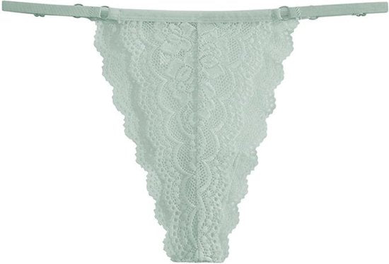 Luxe Dames String met Kant - 2 Stuks - Nude & Mintgroen - Intieme Lingerie Dames / Ondergoed Set Vrouw - High Waist - Maat M