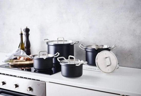BK Q-linair Master Black kookpannenset - 4-delig - veilig afgietsysteem - inc. RVS deksel - inductie