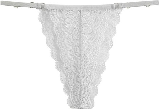 Luxe Dames String met Kant - 2 Stuks - Wit & Zwart - Intieme Lingerie Dames / Ondergoed Set Vrouw - High Waist - Maat M