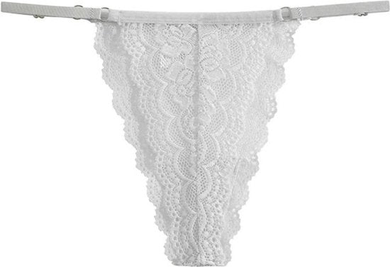 Luxe Dames String met Kant - 2 Stuks - Wit & Zwart - Intieme Lingerie Dames / Ondergoed Set Vrouw - High Waist - Maat L
