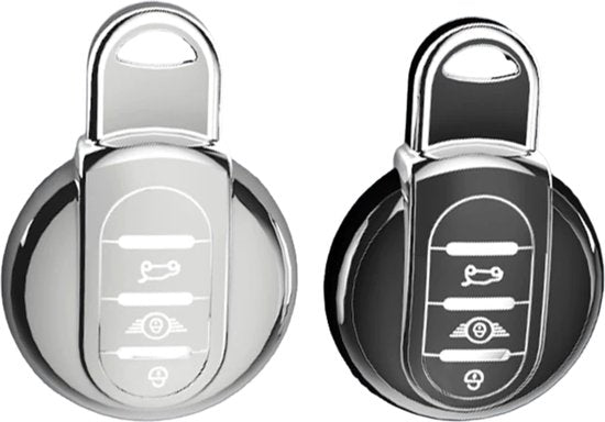 Zachte TPU Sleutelcover - Wit Zilver Metallic - Sleutelhoesje Geschikt voor Mini Cooper / Cooper S / Clubman / Countryman - Sleutel Hoesje Cover - Auto Accessoires