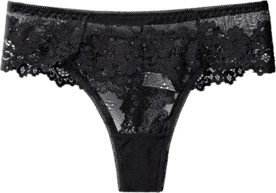 Dames String Zwart - Sexy Ontwerp met Kant - Brazilian - Dames Lingerie / Ondergoed - Maat L