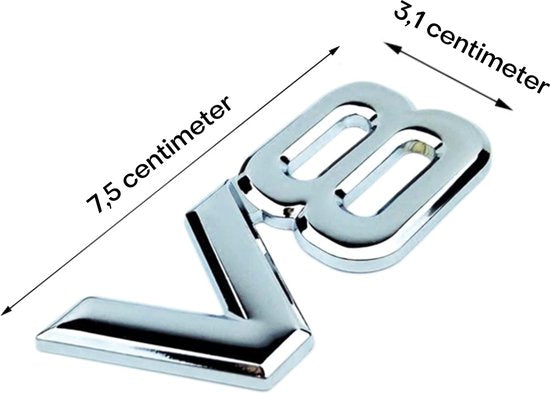 Auto Embleem V8 Zilver Chroom - Zelfklevende Badge - V8 Embleem - universeel/alle automerken - voor Achterklep - Auto Accessoires