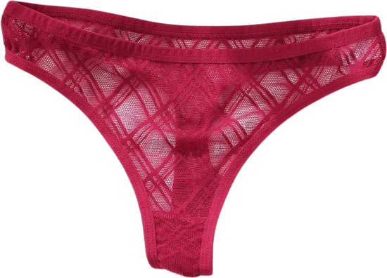 Luxe Dames String - Transparant - Rood - Patroon - Dames Lingerie / Ondergoed - Maat XL