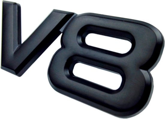Auto Embleem V8 Zwart - Zelfklevende Badge - V8 Embleem - universeel/alle automerken - voor Achterklep - Auto Accessoires