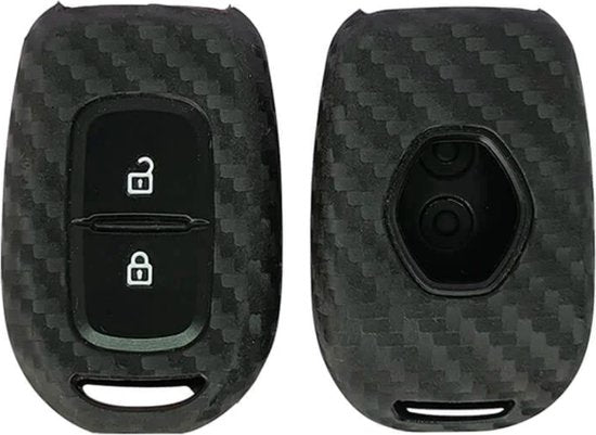 Zachte Carbon Sleutelcover met Knoppen - Sleutelhoesje Geschikt voor Renault Clio / Captur / Laguna / Scenic / Duster / Logan / Sandero - Siliconen Materiaal - Sleutel Hoesje Cover - Auto Accessoires