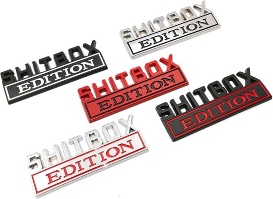 Auto Embleem Shitbox Edition - Zwart Wit - Zelfklevende Badge - Embleem - universeel/alle automerken - Logo - Auto Accessoires