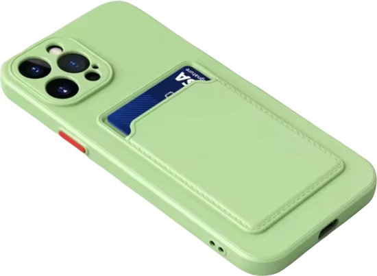 Hoesje Geschikt voor Apple iPhone 16 Pro Max Stevig TPU - Met Kaarthouder - Lichtgroen - Shockproof Case met Pasjeshouder - TPU Hoes Met Vakje Voor Pasje - Card Case Back Cover