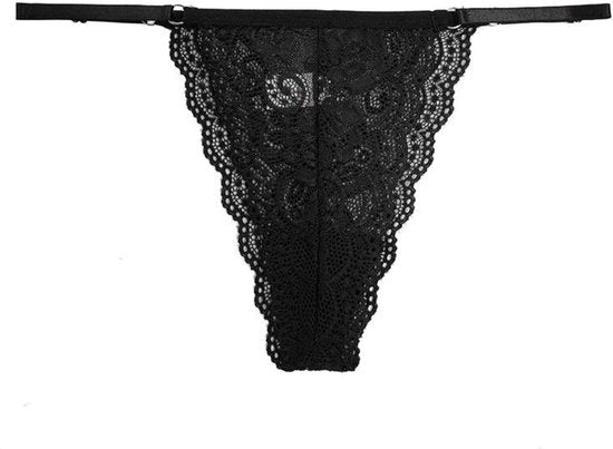 Luxe Dames String met Kant - 2 Stuks - Wit & Zwart - Intieme Lingerie Dames / Ondergoed Set Vrouw - High Waist - Maat M