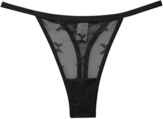 Luxe Dames String - Transparant - Zwart - Maat M