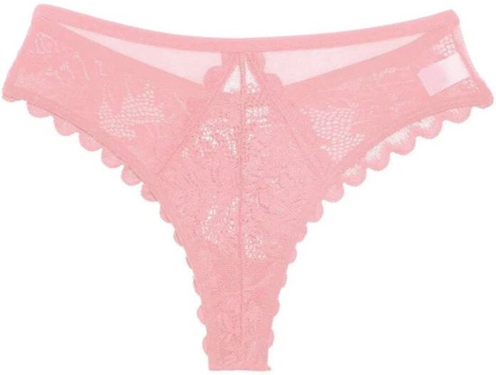 Sexy Brazilian Dames String - Kant - Roze - Dames Lingerie / Ondergoed - Maat XL