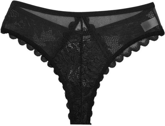 Sexy Brazilian Dames String - Kant - Zwart - Dames Lingerie / Ondergoed - Maat XL