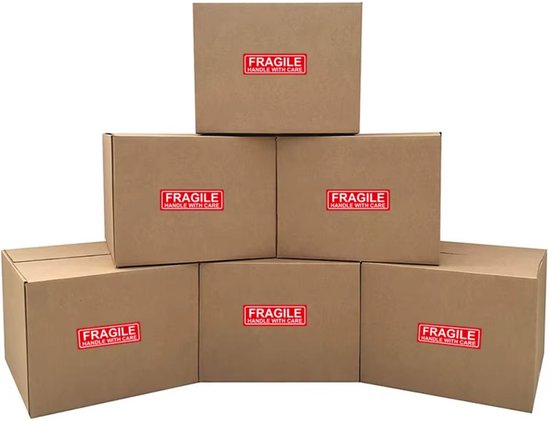 100 Stuks - FRAGILE Handle With Care Stickers - Breekbaar Stickers - Voor Pakketen, Verhuizen en Transport - Waarschuwing Etiketten