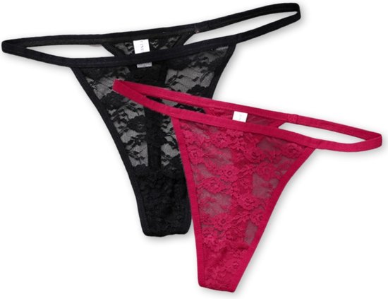 Luxe Dames String - 2 Pack met Zwart & Rood - Dames Lingerie / Ondergoed Set - Maat M