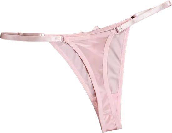 Sexy Satijnen String met Strik - Zacht Roze - Schattig - Satijn & Strikje - Dames Onderbroek - Lingerie / Ondergoed - Maat L
