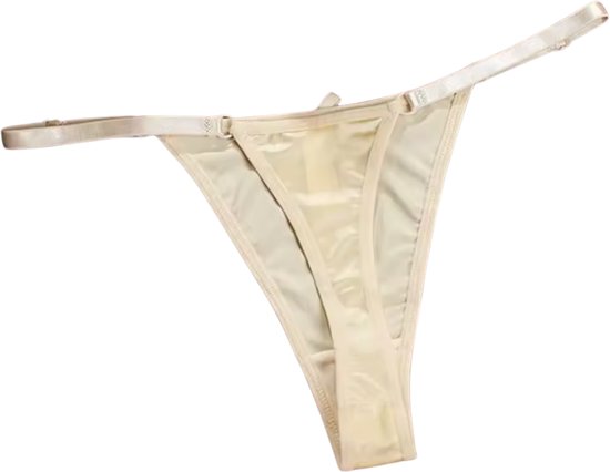 Sexy Satijnen String met Strik - Beige - Schattig - Satijn & Strikje - Dames Onderbroek - Lingerie / Ondergoed - Maat L
