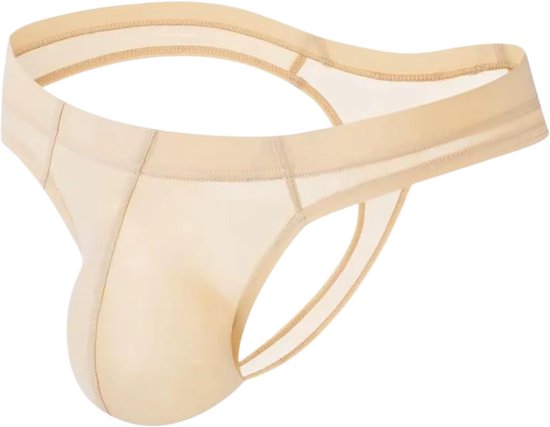 Heren String Transparant - G-String Doorzichtig Beige / Nude - Sexy Mesh Design - Mannen Onderbroek - Lingerie Voor Mannen - Ondergoed Maat M