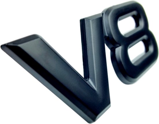 Auto Embleem V8 Zwart - Zelfklevende Badge - V8 Embleem - universeel/alle automerken - voor Achterklep - Auto Accessoires