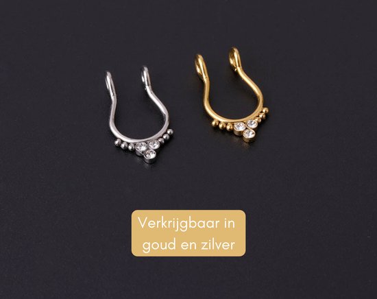 Fake Neuspiercing Zilver - Zilverkleurig met Diamantjes - Nep Neuspiercing Septum - Neusring - Nep Piercing Ringetje - RVS Roestvrij Staal - 8 mm