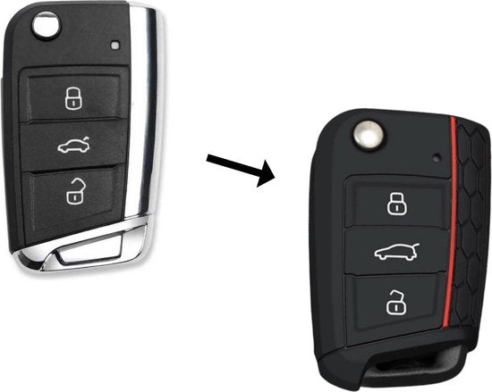 Siliconen Sleutelcover Sport - Zwart Sleutelhoesje Geschikt voor Volkswagen Polo / Golf / 2014 - 2021 / Seat Leon / Seat Ibiza / Golf GTI / Golf R / Golf 7 / Skoda - Sleutel Hoesje Keycover - Auto Accessoires