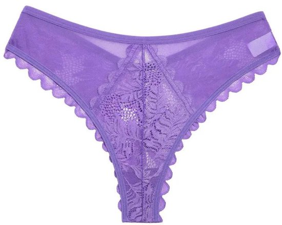 Sexy Brazilian Dames String - Kant - Paars - Dames Lingerie / Ondergoed - Maat S