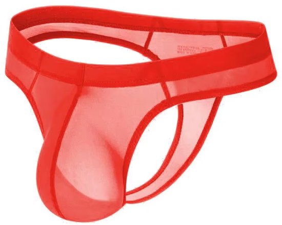 Heren String Transparant - G-String Doorzichtig Rood - Sexy Mesh Design - Mannen Onderbroek - Lingerie Voor Mannen - Ondergoed Maat XL