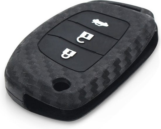 Zachte Carbon Sleutelcover met Knoppen - Geschikt voor Hyundai - Sleutelhoesje Geschikt voor Hyundai Sonata / Fe / Grandeur / i10 / i20 / iX25 / i30 / iX35 / Solaris / Tucson / Elantra - Siliconen Materiaal - Sleutel Hoesje Cover - Auto Accessoires