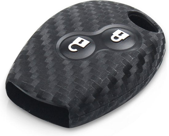 Zachte Carbon Sleutelcover met Knoppen - Sleutelhoesje Geschikt voor Renault Clio / Twingo / Modus / Kangoo / Laguna / Dacia Logan / Duster / Sandero - Siliconen Materiaal - Sleutel Hoesje Cover - Auto Accessoires