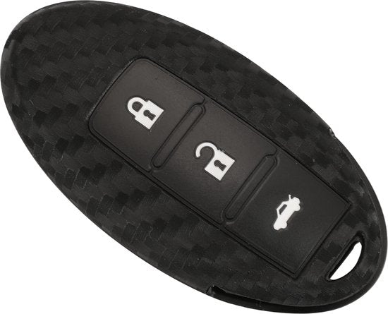 Zachte Carbon Sleutelcover met Knoppen - Sleutelhoesje Geschikt voor Nissan Qashqai / X-Trail / Juke / Leaf / J10 / J11 / Note / Infinity / Micra / Note - Siliconen Materiaal - Sleutel Hoesje Cover - Auto Accessoires