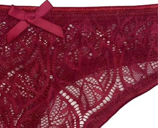 Kanten Dames String - Zwart - Kant Met Strikje - Comfortabel Vrouwen Ondergoed / Lingerie - Sexy Slip / Onderbroek - Maat L