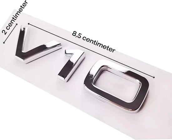 Auto Embleem V10 Zilver Chroom - Zelfklevende Badge - V10 Embleem - universeel/alle automerken - voor Achterklep - Auto Accessoires