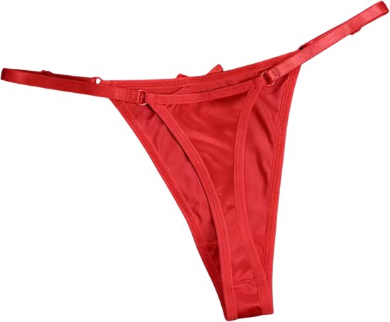 Sexy Satijnen String met Strik - Rood - Schattig - Satijn & Strikje - Dames Onderbroek - Lingerie / Ondergoed - Maat L