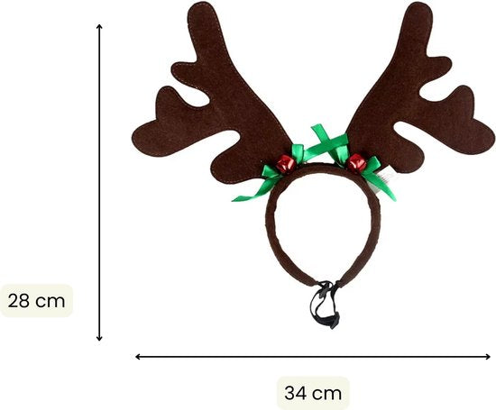 Kerst Gewei voor Honden - Verstelbaar Rendiergewei - Bruin Gewei met Rode Bellen en Groene Strikjes - Voor Kleine en Grote Honden - Hondenkleding Kerst - One Size